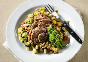 Lamb fillet with spiced lentil pilaf