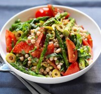 Tomato, olive, asparagus and bean salad