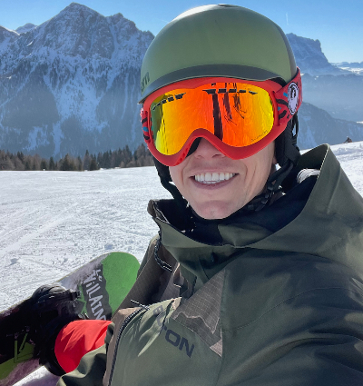 TV garden presenter Lee Burkhill with a snowboard