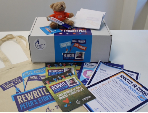 The image shows a box with promotional items laid out for our Rewrite Peter's Story campaign