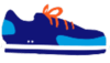 Blue trainer with orange laces.