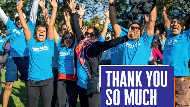 Photo of people cheering with 'Thank you' text