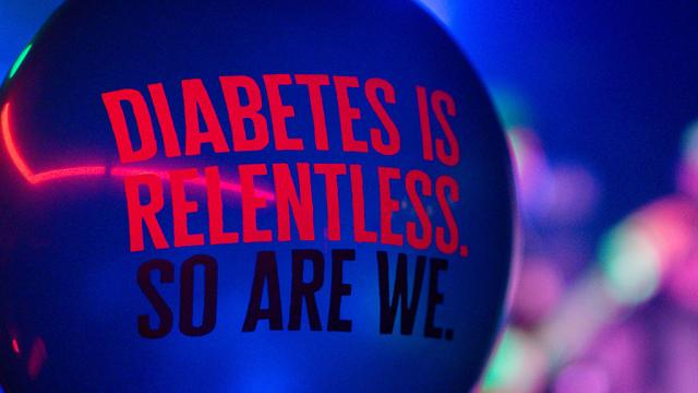 Balloon that reads Diabetes is Relentless, So Are We