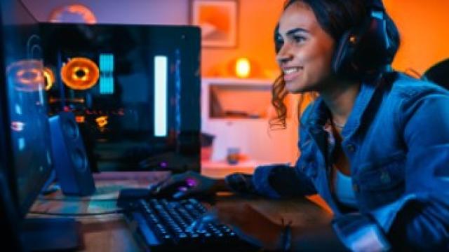 Girl gaming at her desk