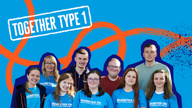 Group of young people living with diabetes under the banner of Together Type 1