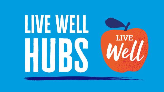 Image with text - Live Well Hubs and the logo 