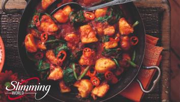 Bowl of sweet potato and spinach curry