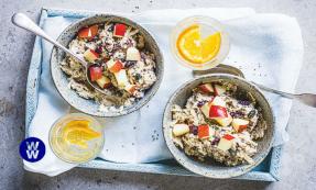 Apple and cranberry bircher muesli in a bowl