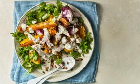 Roast squash & crunchy chickpea chicken salad