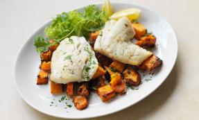 Cod with roasted winter veggies