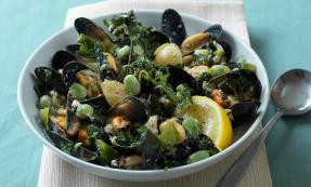 Mussels and spring vegetable soup