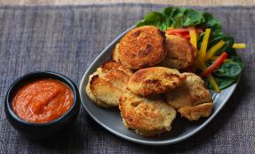 Phulouri (split pea fritters with hot sauce)