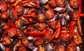 Roasted red vegetables with ginger and garlic