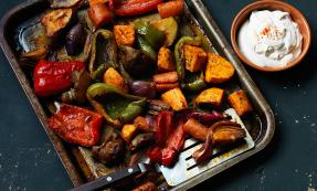 Smoky roast vegetables with sesame yogurt