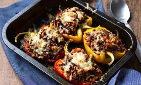 Spiced mince and lentil stuffed peppers