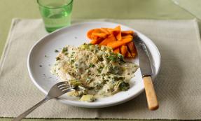 Turkey in creamy leek and parsley sauce