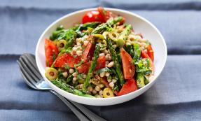 Tomato, olive, asparagus and bean salad