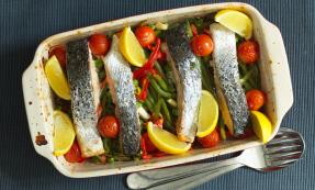 Tray baked salmon and vegetables