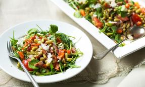 Warm bacon, flageolet bean and watercress salad