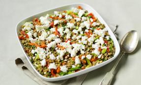 Warm lentil and goats cheese salad