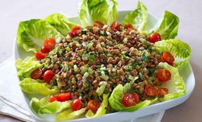 Herby lentil salad with a tomato sumac vinaigrette