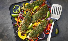 Roast mackerel with a curried coriander crust 