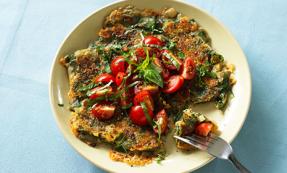 Wholemeal spinach and cheddar pancakes 